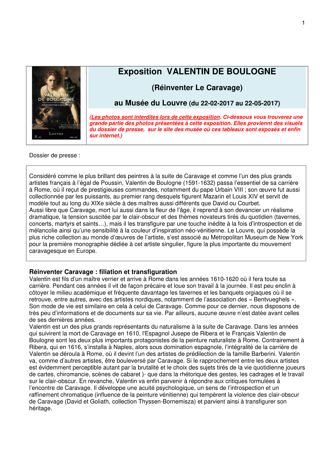 Expo Valentin De Boulogne