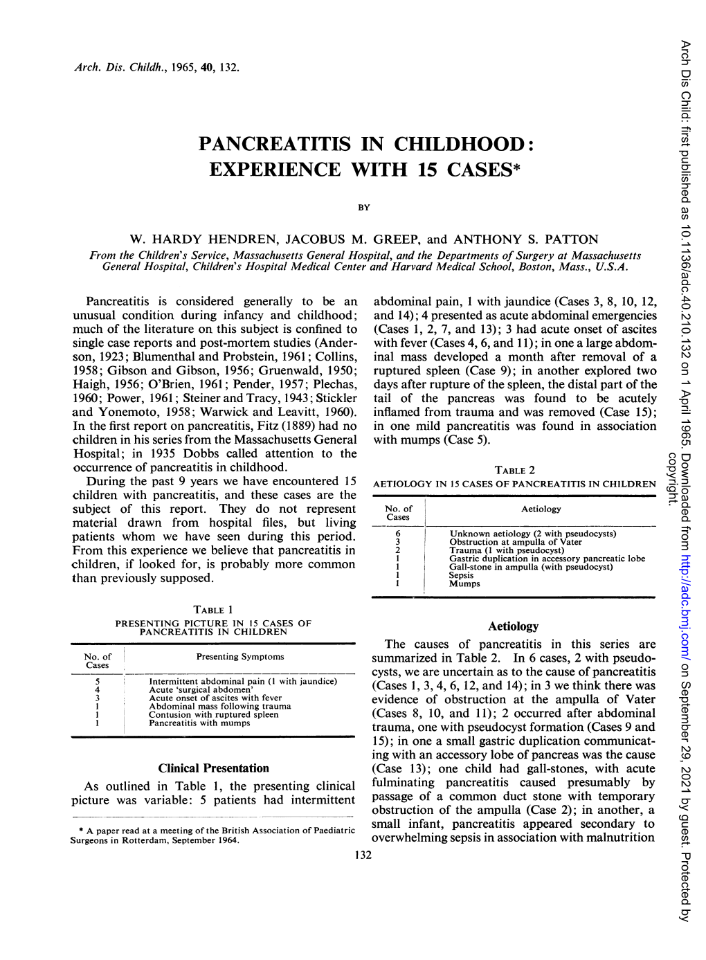 Pancreatitis in Childhood: Experience with 15 Cases*