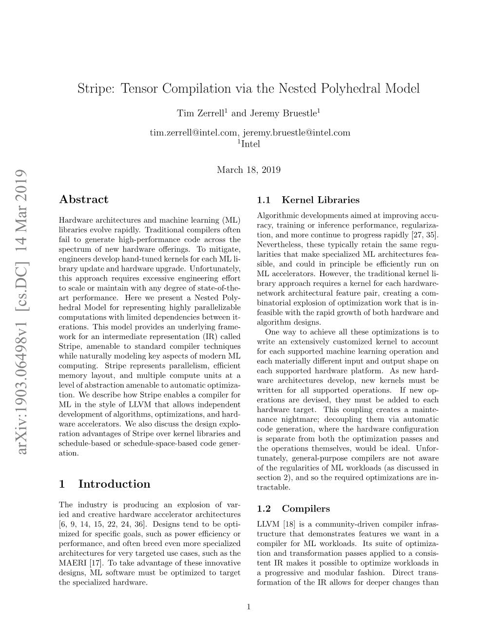 Stripe: Tensor Compilation Via the Nested Polyhedral Model