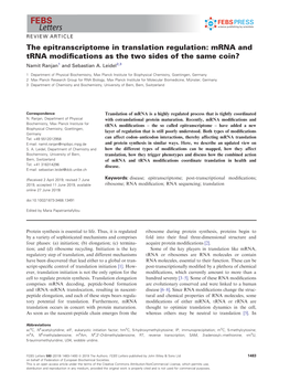 Mrna and Trna Modifications As the Two Sides of the Same Coin?