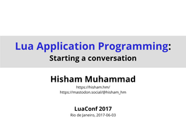 Lua Application Programming: Starting a Conversation