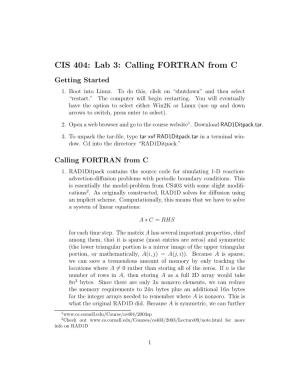 CIS 404: Lab 3: Calling FORTRAN from C