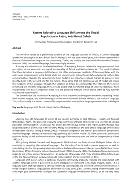 Factors Related to Language Shift Among the Tindal Population in Ratau, Kota Belud, Sabah