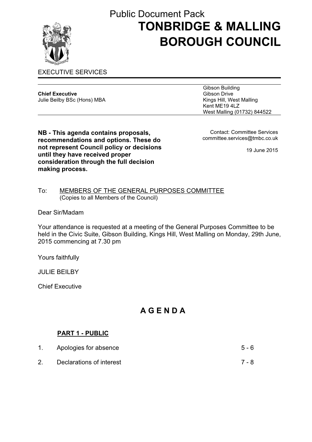 (Public Pack)Agenda Document for General Purposes Committee, 29