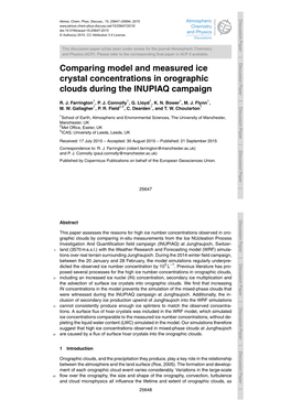 Comparing Model and Measured Ice Crystal Concentrations in Orographic Clouds During the INUPIAQ Campaign R