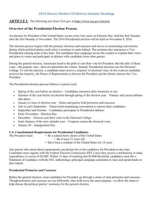 Overview of the Presidential Election Process