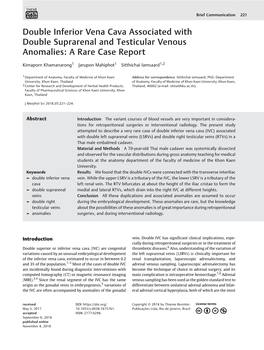 Double Inferior Vena Cava Associated with Double Suprarenal and Testicular Venous Anomalies: a Rare Case Report