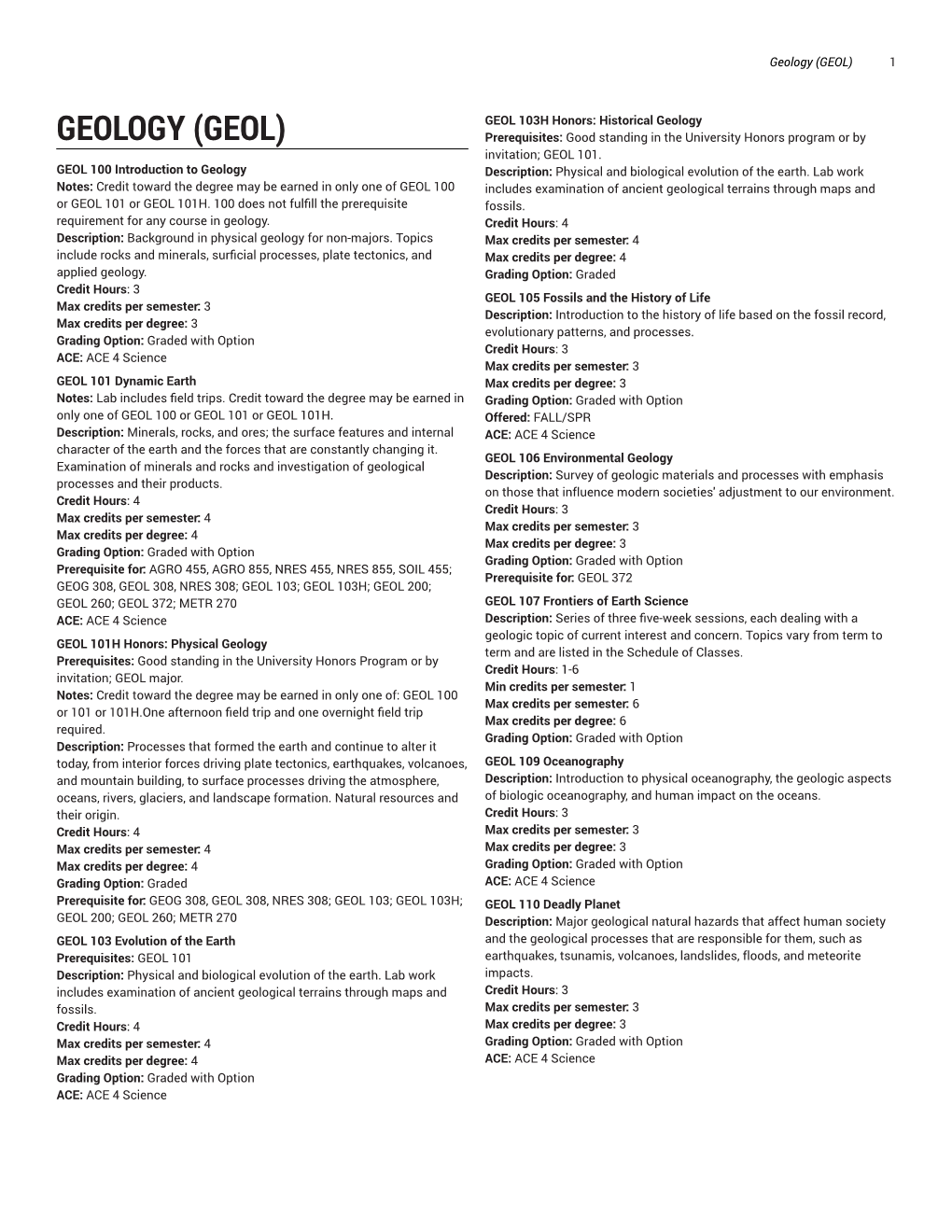 Geology (GEOL) 1