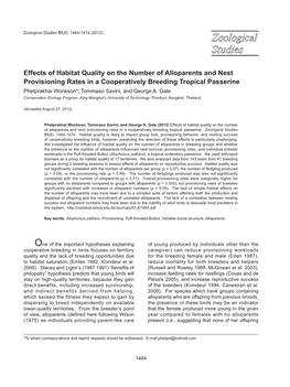 Effects of Habitat Quality on the Number of Alloparents and Nest