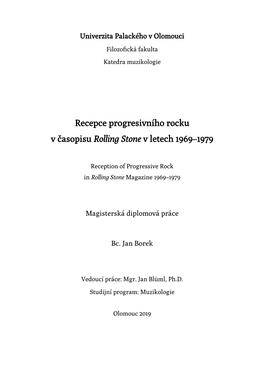 Recepce Progresivního Rocku V Časopisu Rolling Stone V Letech 1969–1979