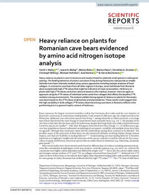 Heavy Reliance on Plants for Romanian Cave Bears Evidenced by Amino Acid Nitrogen Isotope Analysis Yuichi I