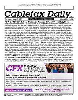 Cablefax Dailytm Thursday — July 27, 2017 What the Industry Reads First Volume 28 / No
