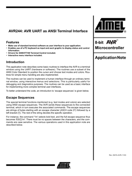 AVR244 AVR UART As ANSI Terminal Interface