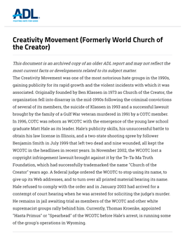 Creativity Movement (Formerly World Church of the Creator)