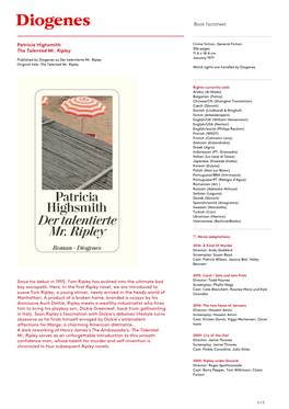 Book Factsheet Patricia Highsmith the Talented Mr. Ripley