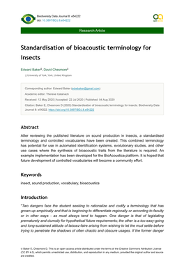 Standardisation of Bioacoustic Terminology for Insects