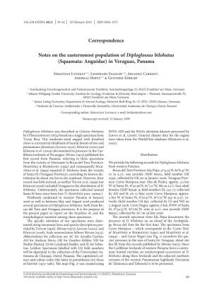 Notes on the Easternmost Population of Diploglossus Bilobatus (Squamata: Anguidae) in Veraguas, Panama