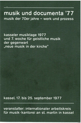 Musik Und Documenta '77 Musik Der 70Er Jahre - Werk Und Prozess