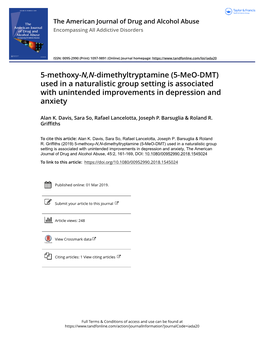 5-Methoxy-N,N-Dimethyltryptamine (5-Meo-DMT) Used in a Naturalistic Group Setting Is Associated with Unintended Improvements in Depression and Anxiety