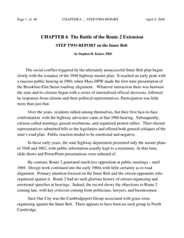 CHAPTER 6 the Battle of the Route 2 Extension STEP TWO REPORT on the Inner Belt