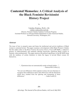 A Critical Analysis of the Black Feminist Revisionist History Project