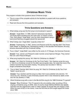 Christmas Music Trivia This Program Includes Trivia Questions About Christmas Songs