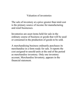 Valuation of Inventories the Sale of Inventory at a Price Greater Than