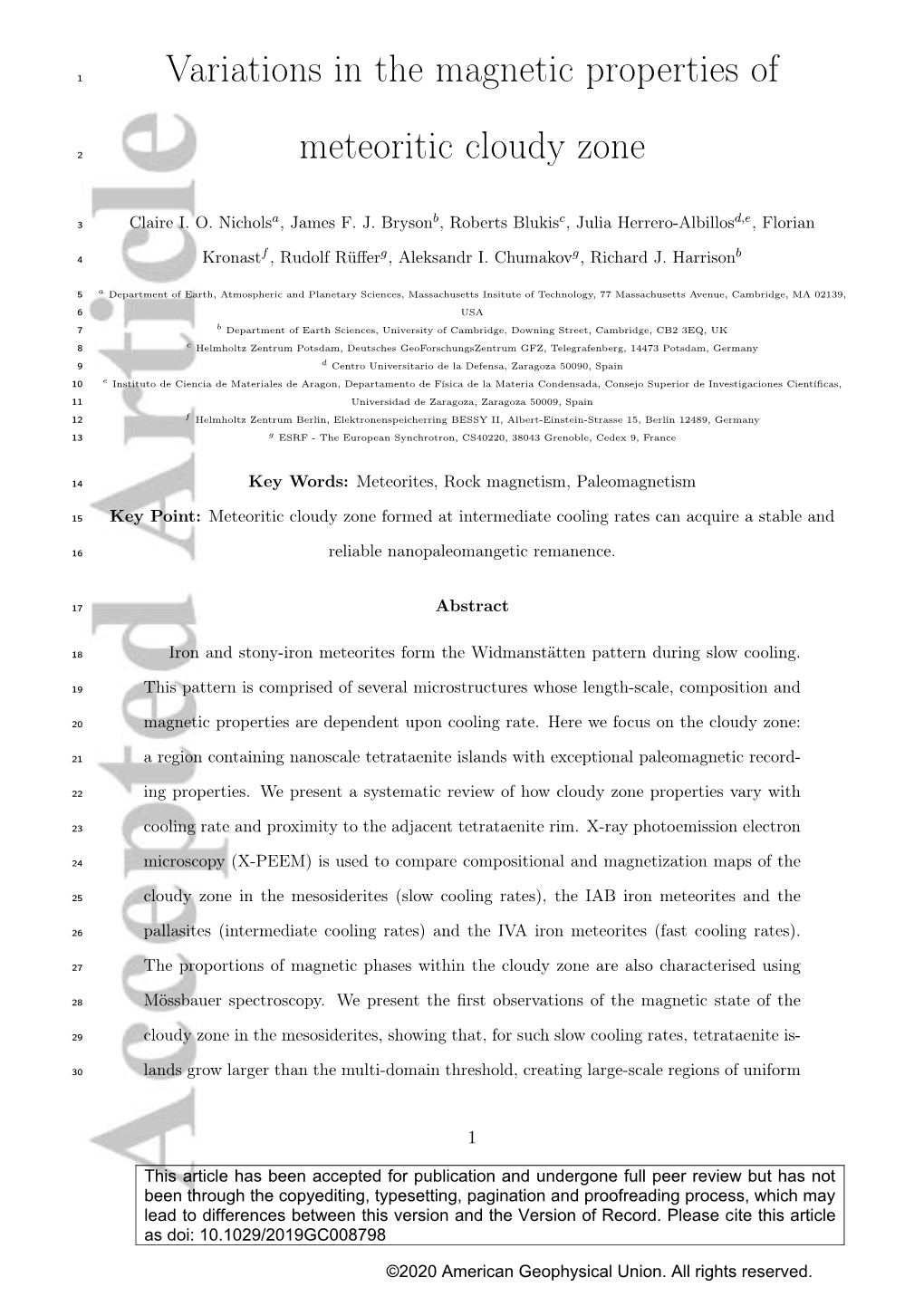 Variations in the Magnetic Properties of Meteoritic Cloudy Zone