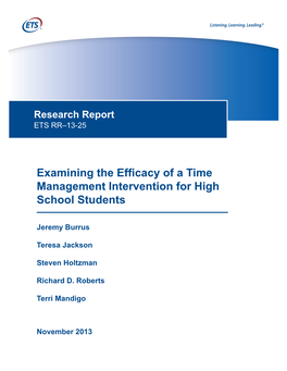 Examining the Efficacy of a Time Management Intervention for High School Students