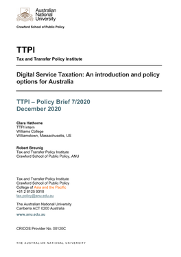 Digital Service Taxation: an Introduction and Policy Options for Australia