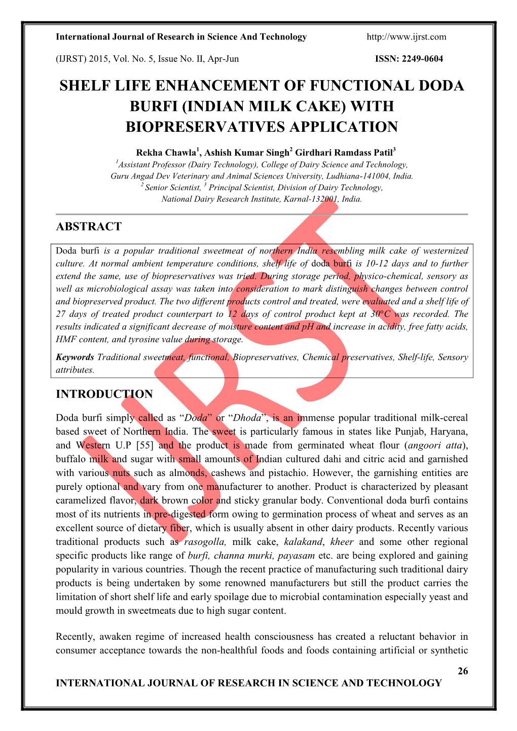 Shelf Life Enhancement of Functional Doda Burfi (Indian Milk Cake) with Biopreservatives Application