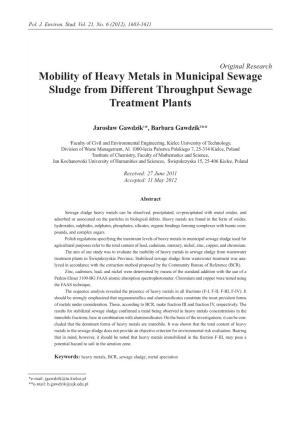 Mobility of Heavy Metals in Municipal Sewage Sludge from Different Throughput Sewage Treatment Plants