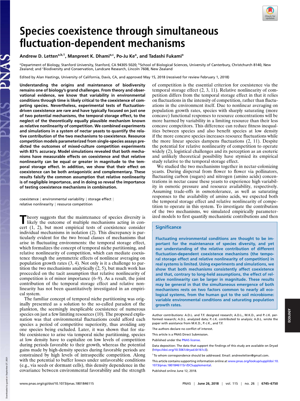 Species Coexistence Through Simultaneous Fluctuation-Dependent