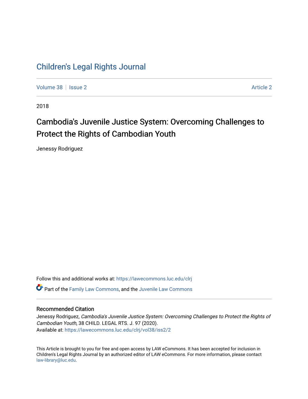 Cambodia's Juvenile Justice System: Overcoming Challenges to Protect the Rights of Cambodian Youth
