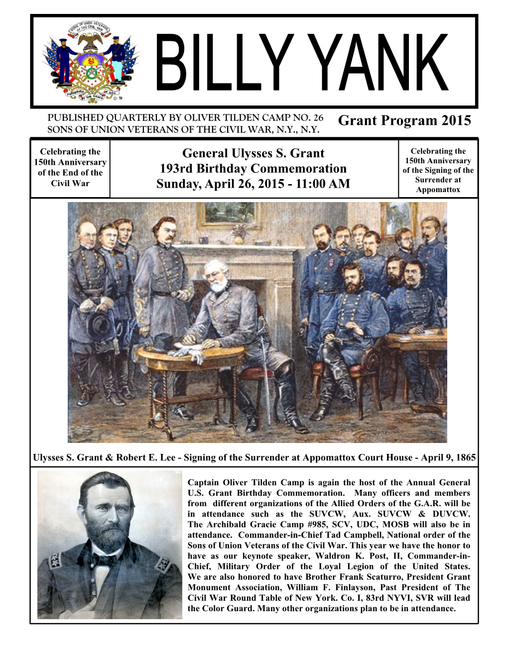 "Billy Yank" Grant Memorial Program 2015