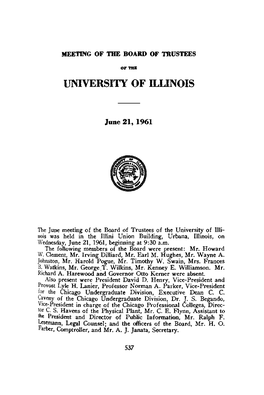June 21, 1961, Minutes | UI Board of Trustees