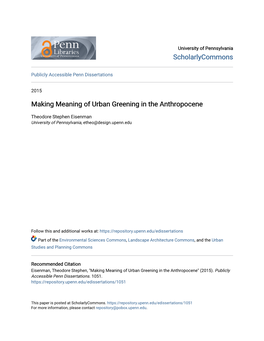 Making Meaning of Urban Greening in the Anthropocene