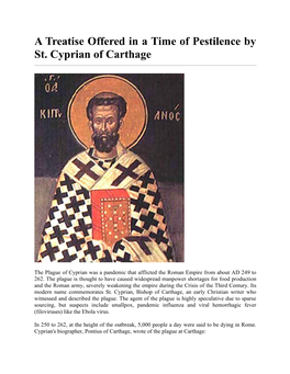 A Treatise Offered in a Time of Pestilence by St. Cyprian of Carthage