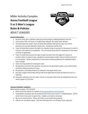 Arena Football League 5 Vs 5 Men's League Rules & Policies