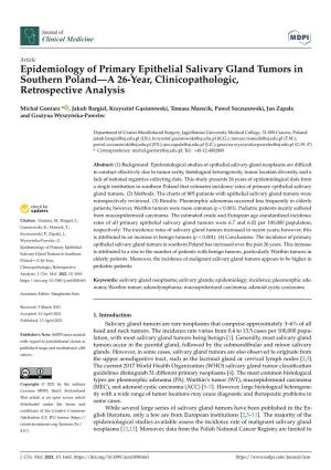 Epidemiology of Primary Epithelial Salivary Gland Tumors in Southern Poland—A 26-Year, Clinicopathologic, Retrospective Analysis