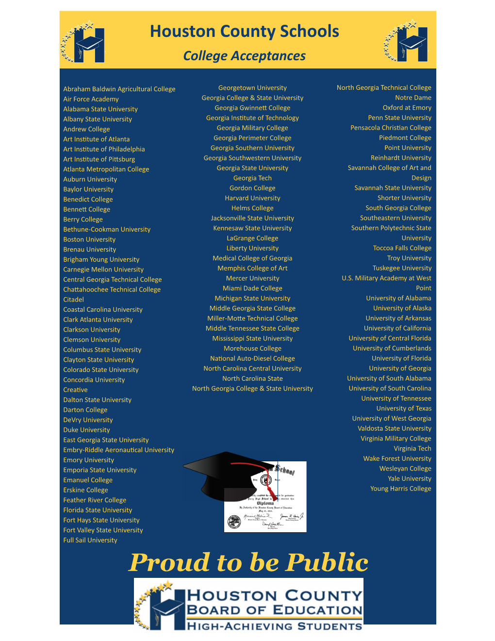 Proud to Be Public College Acceptances March 2018