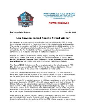 Len Dawson Named Rozelle Award Winner