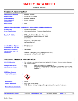 SAFETY DATA SHEET Asbestos, Amosite