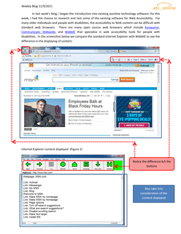 Weekly Blog 11/9/2011 in Last Week's Blog, I Began the Introduction Into Existing Assistive Technology Software; for This Week