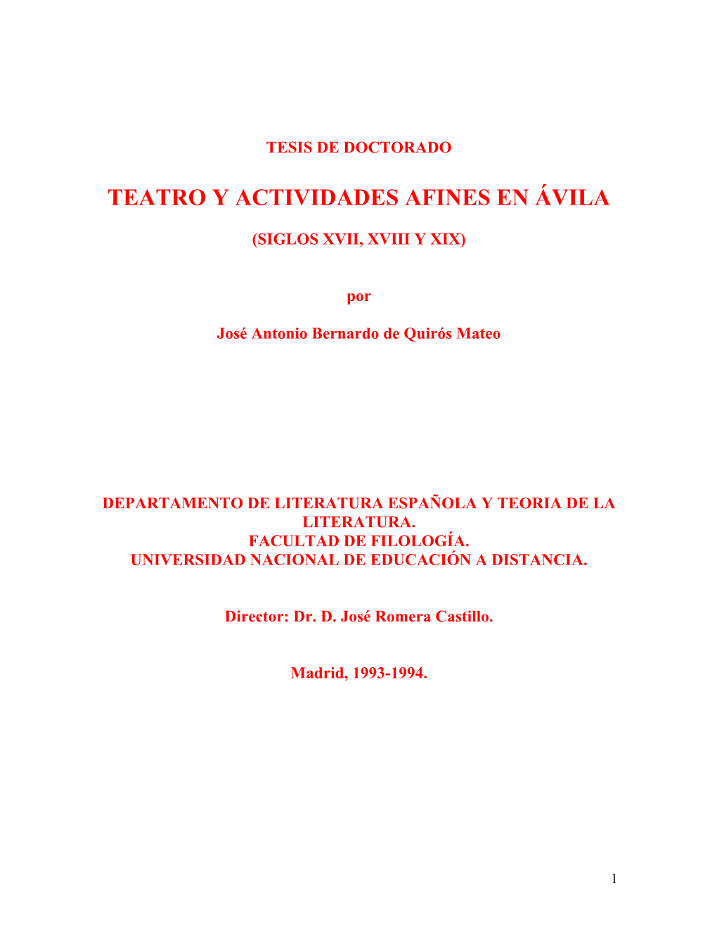 Teatro Y Actividades Afines En Ávila