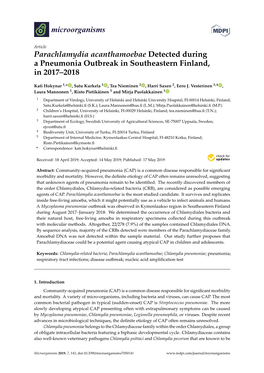 Parachlamydia Acanthamoebae Detected During a Pneumonia Outbreak in Southeastern Finland, in 2017–2018
