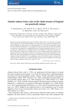 Atlantic Salmon Salmo Salar in the Chalk Streams of England Are Genetically Unique