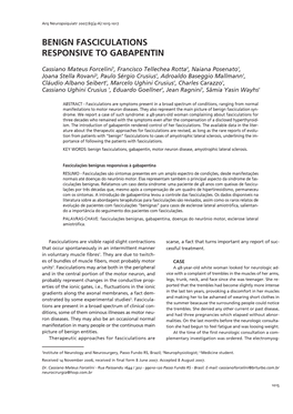 Benign Fasciculations Responsive to Gabapentin