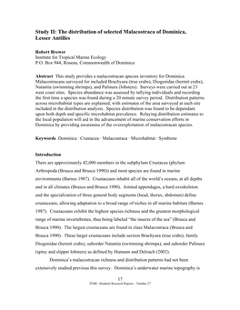The Distribution of Selected Malacostraca of Dominica, Lesser Antilles