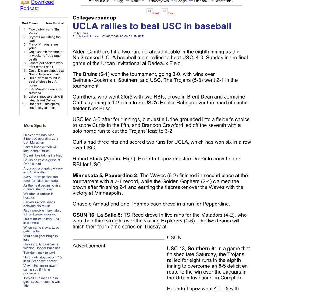 UCLA Rallies to Beat USC in Baseball - LA Daily News